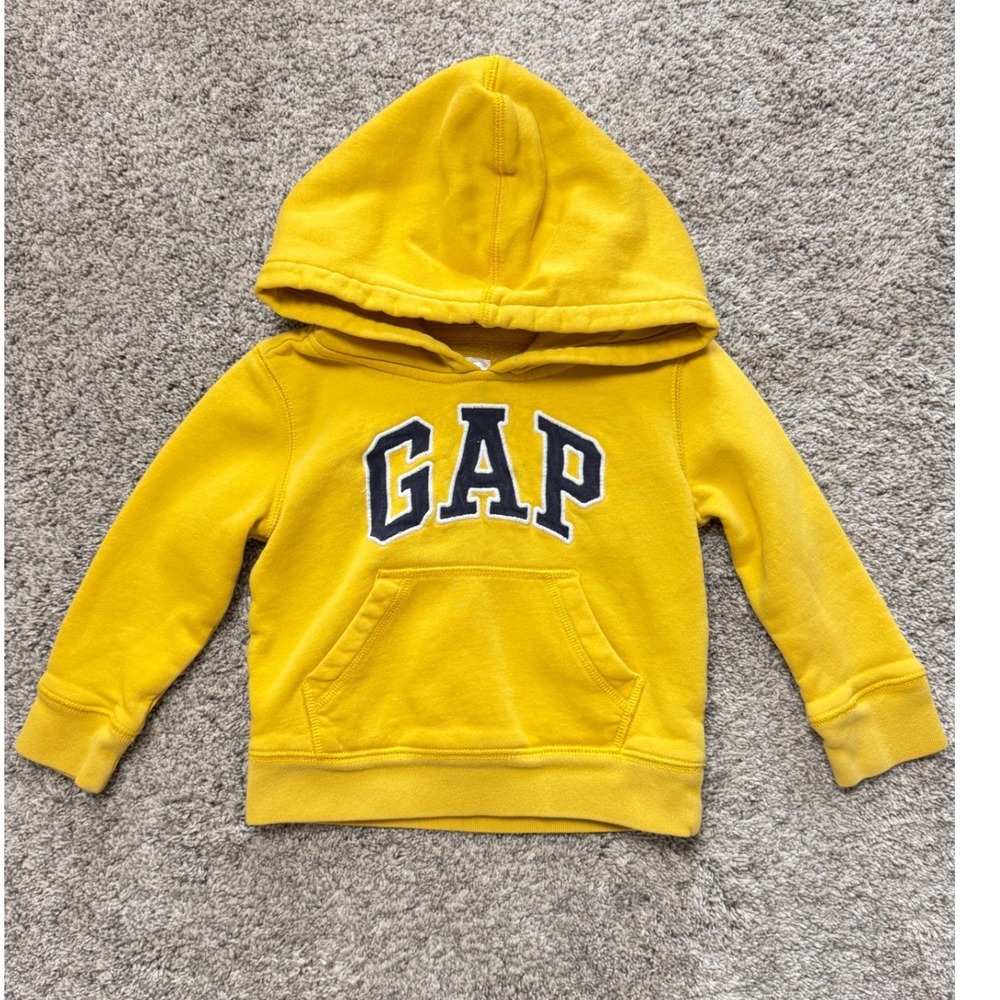 Gap Kids Toddler Arch Logo Pullover Hoodie Yellow Blue 2T Fleece Sweatshirt